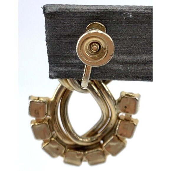 Vintage Rhinestone Bracelet and Earring Screw Back Cuban Link Gold Tone Set - Picture 7 of 12